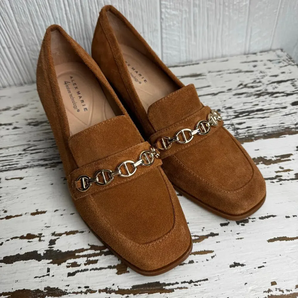 Alex Marie Women's Farin Loafer Pump Shoes Brown Leather Suede Size 8.5 M Camel - Picture 3 of 11